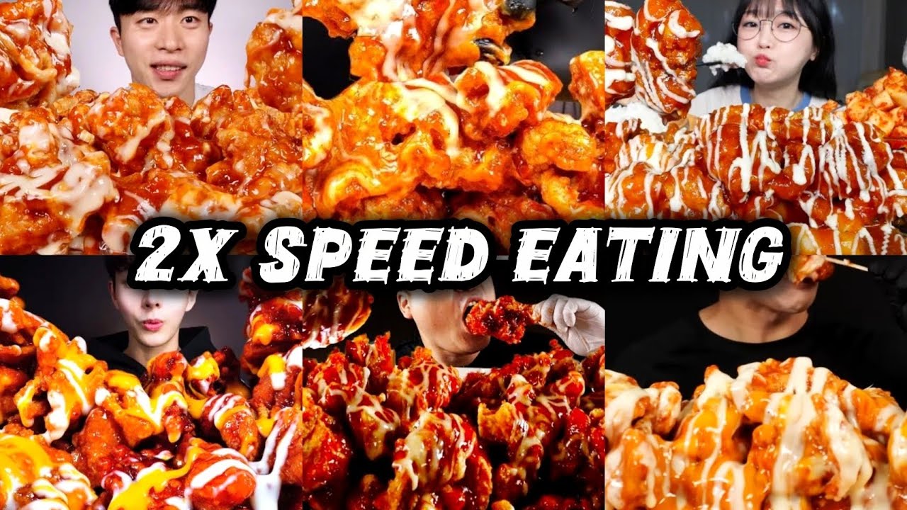 Sweet Fried Chicken Mukbang | ASMR 2x Speed Eating Show