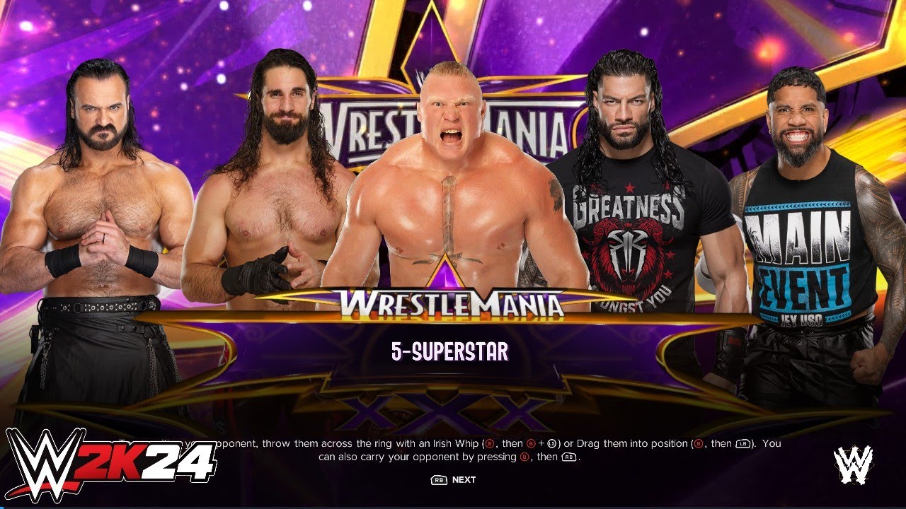 WWE 2k24 - Матч Дрю Макинтайр против Сета против Брока против Романа против Джея Усо на WrestleMa...
