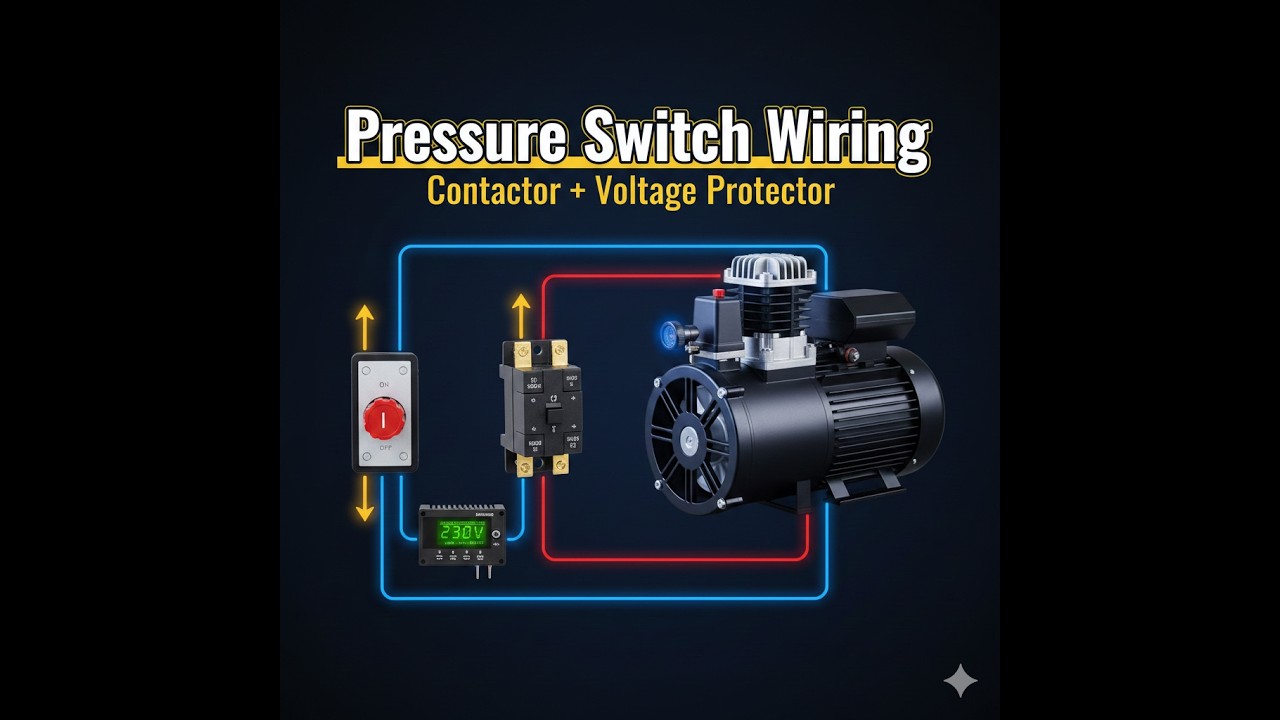 Схема подключения реле давления с контактором и защитой от перенапряжения | Воздушный компрессор ...