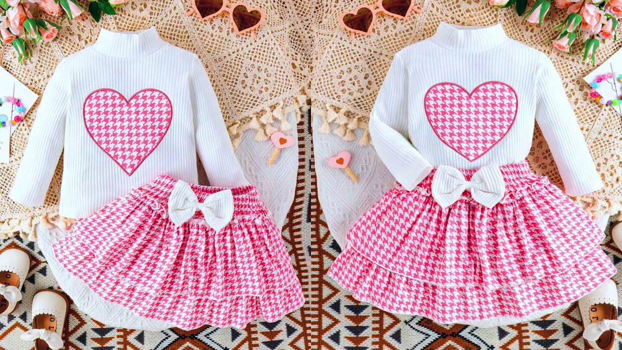 Mock Neck Full Sleeve Baby Top With Bow Front Ruffle Hum Skirt Cutting and Stitching | Baby Dress