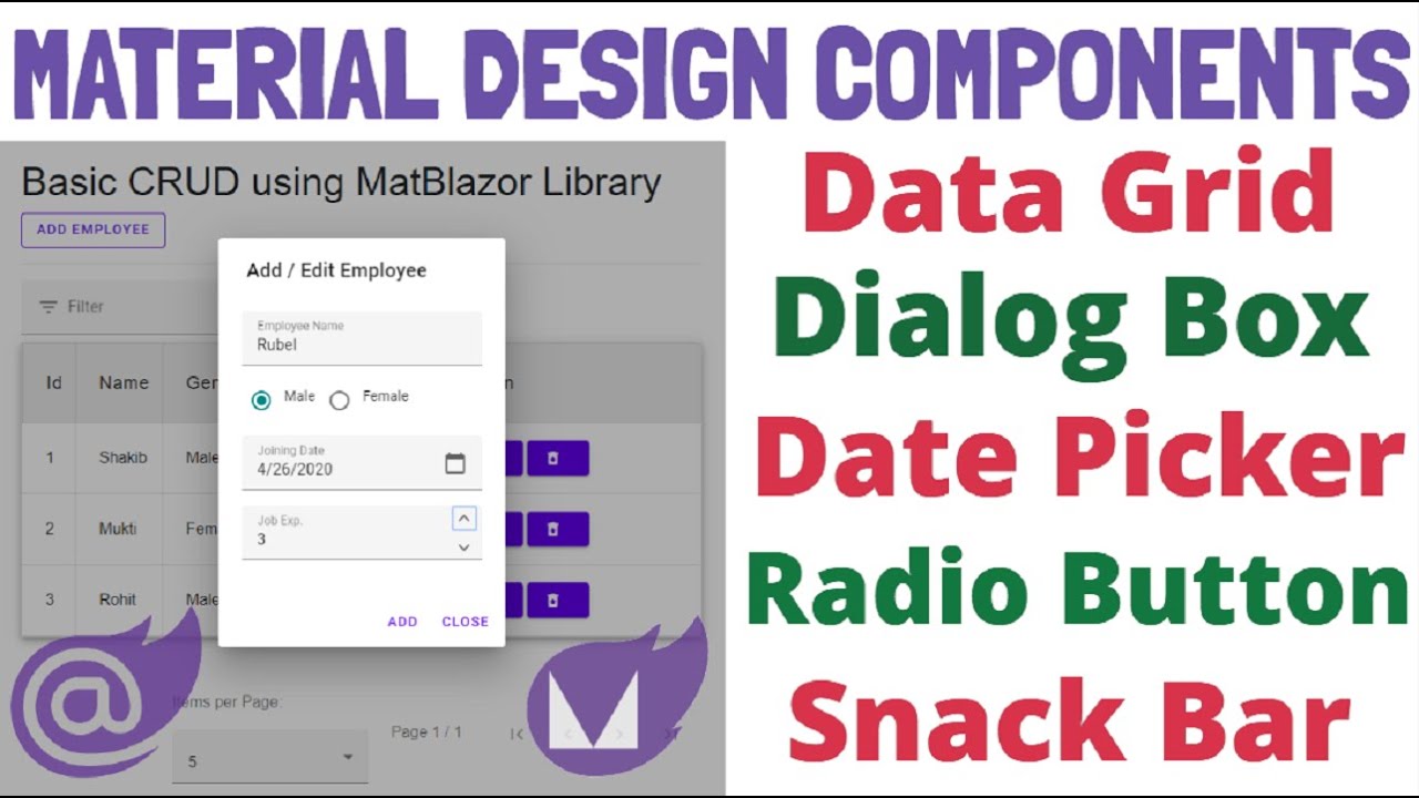 Blazor : Basic CRUD using MatBlazor Library Components | Material Design Components