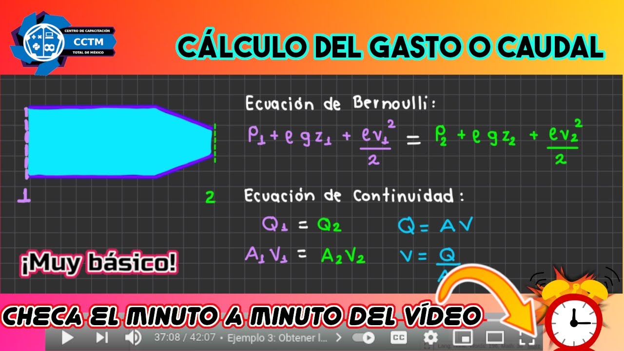 💧 Cálculo del gasto o caudal en una tubería con reducción de diámetro | Bernoulli, Ec. continuidad