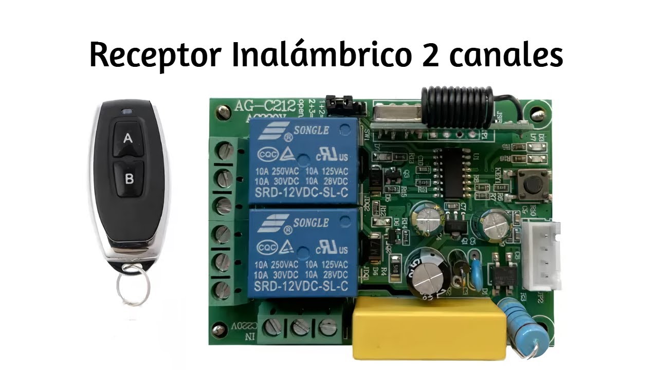 Receptor Inal&aacute;mbrico 2 Canales 220v  con 1 control de 2 botones  433mhz