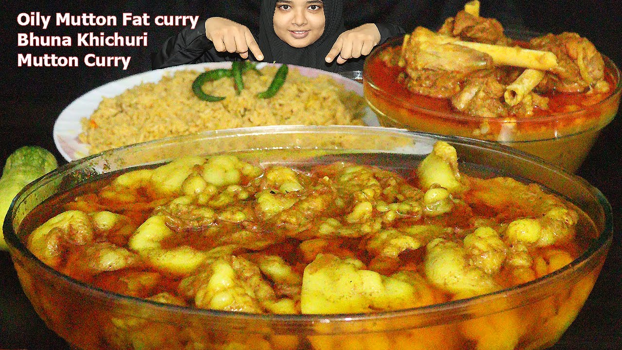 Huge Huge Huge Spicy Oily Mutton Fat Curry, Mutton Curry, Mutton Eating With Bhuna Khichuri, Chilli