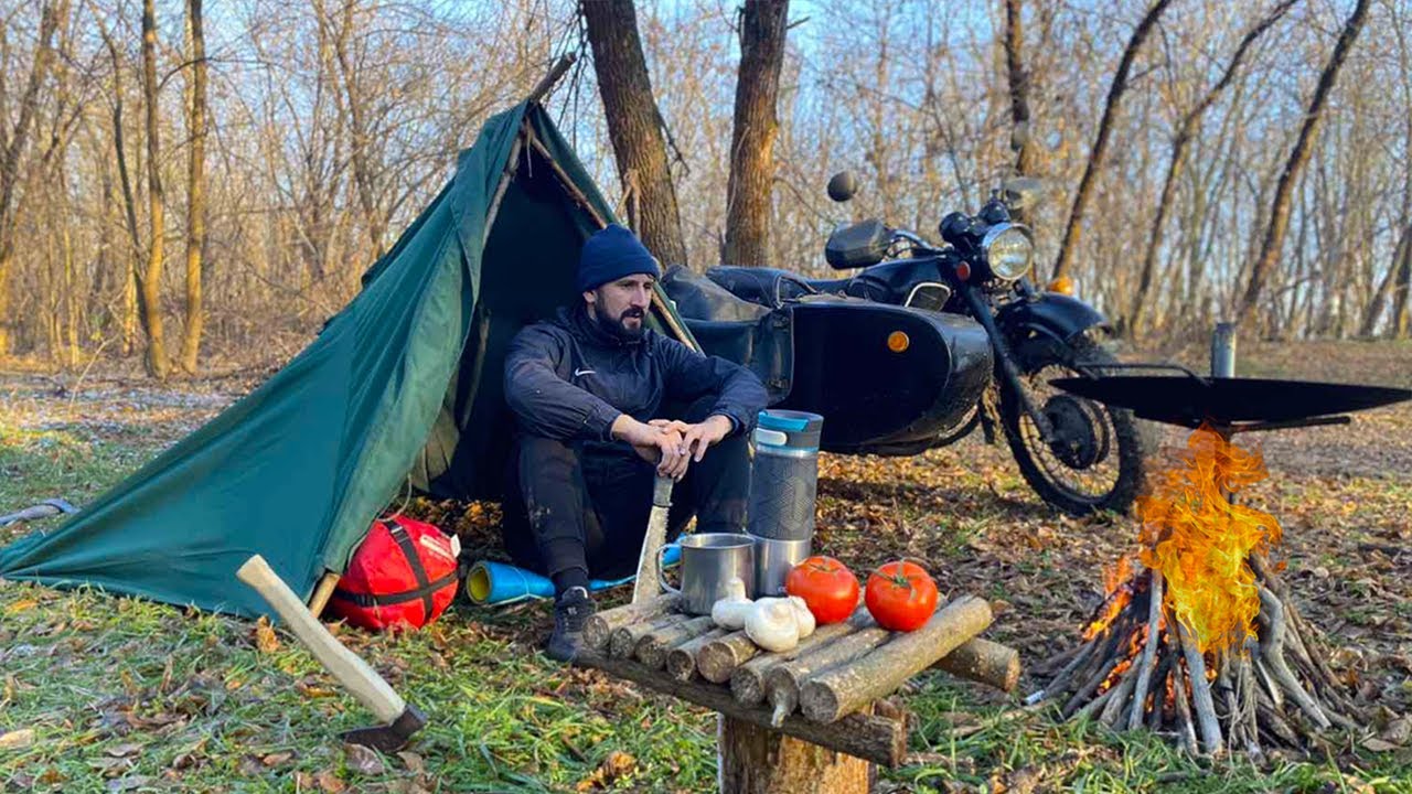 Bushcraft |  Solo Camping on the Retro Motorcycle | Outdoor Cooking