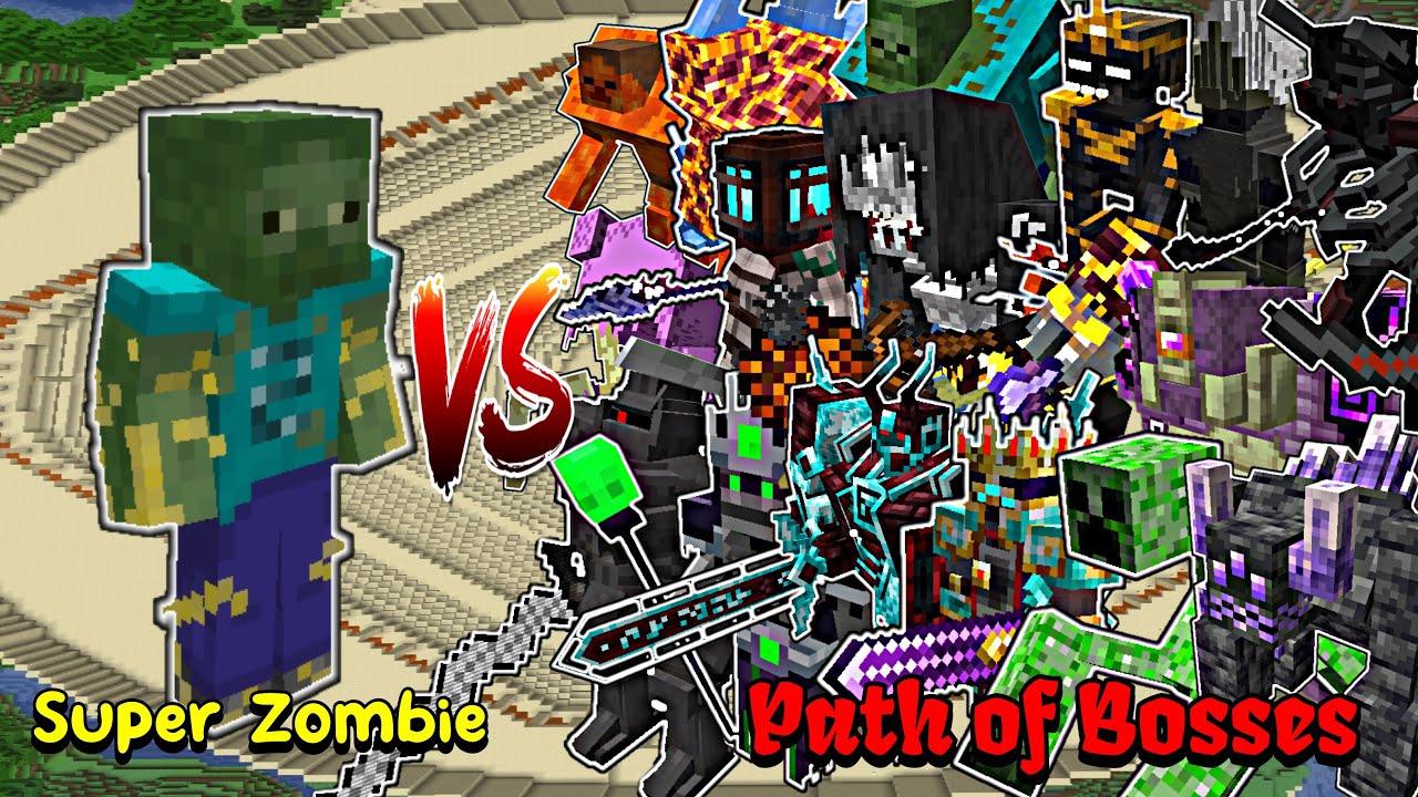 Super Zombie VS Path of Bosses | Minecraft |Mobs Battle