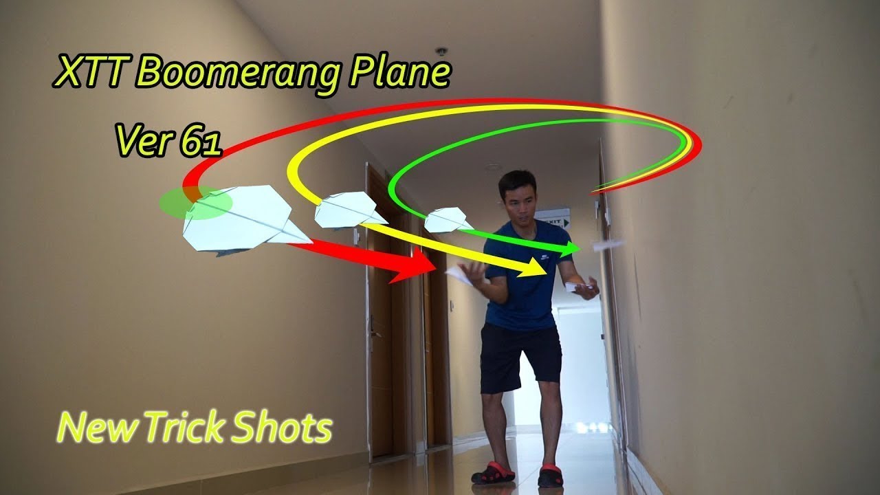 Cách Gấp Máy Bay Boomerang Ver 61, Tri Trick Shots Indoor #XTT#BoomerangPlane