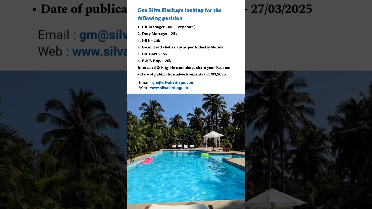 Hotels  & Resort Job in Goa #shorts #trending #jobs #Goa