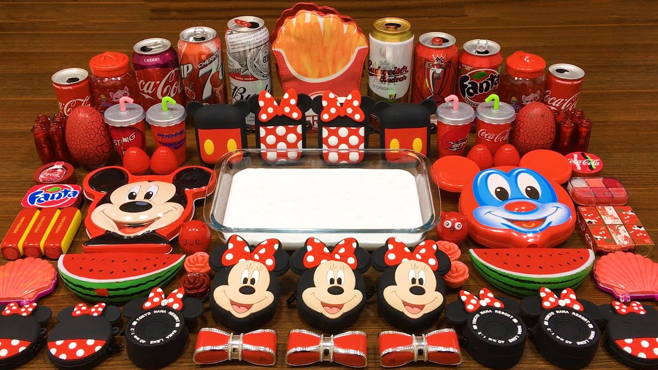 Series RED MICKEY Slime! Mixing Random Things into GLOSSY Slime! Satisfying Slime Videos #22
