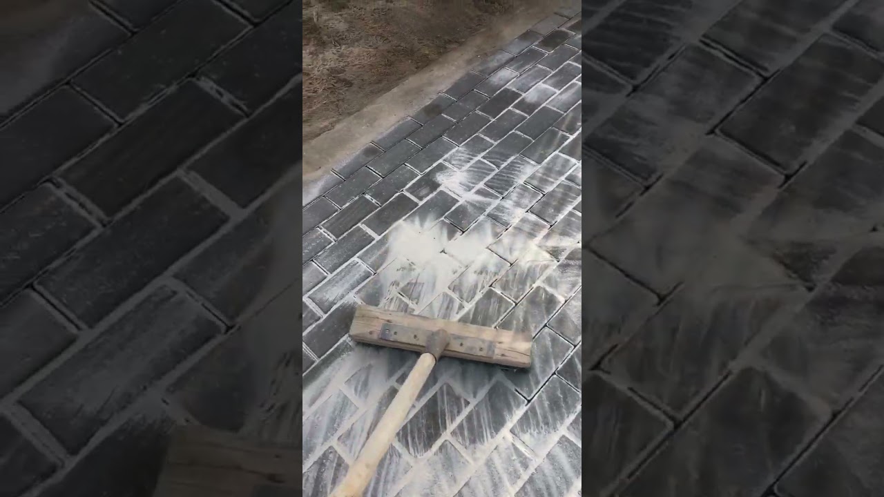 Grouting of paving tile joints 🧹 #construction #pavers #garden #paverblocks #satisfying
