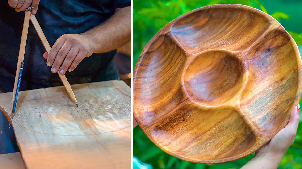 STUNNING 5-Part Wooden Dish Crafted from Platanus Wood!