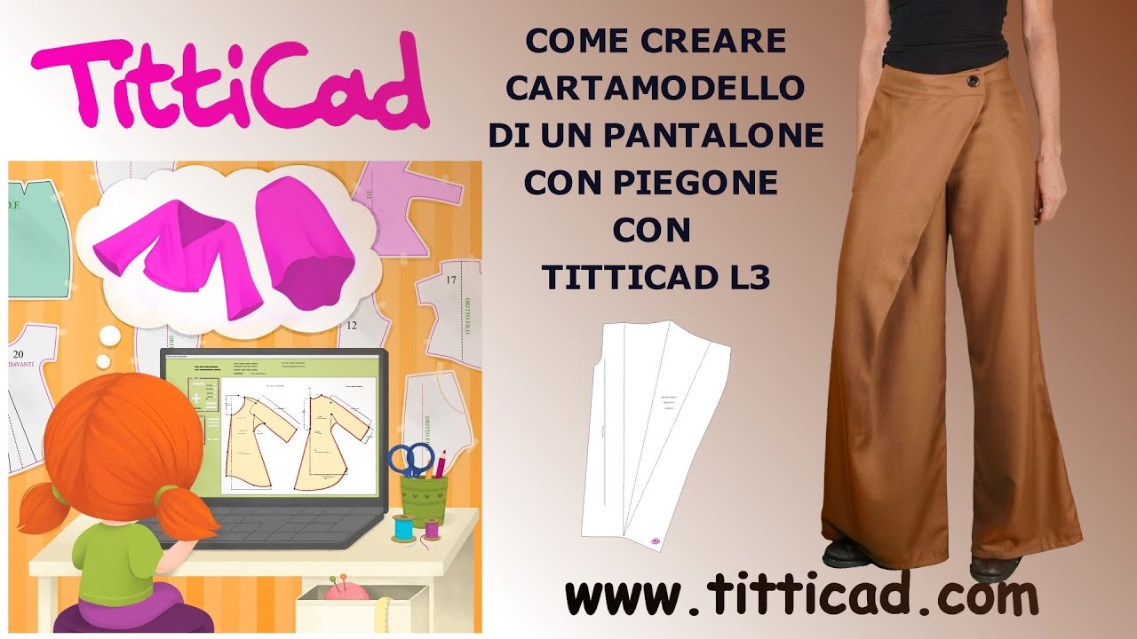 Come creare cartamodello di un Pantalone con piegone davanti con TittiCad L3 o L4. MOD VT 37