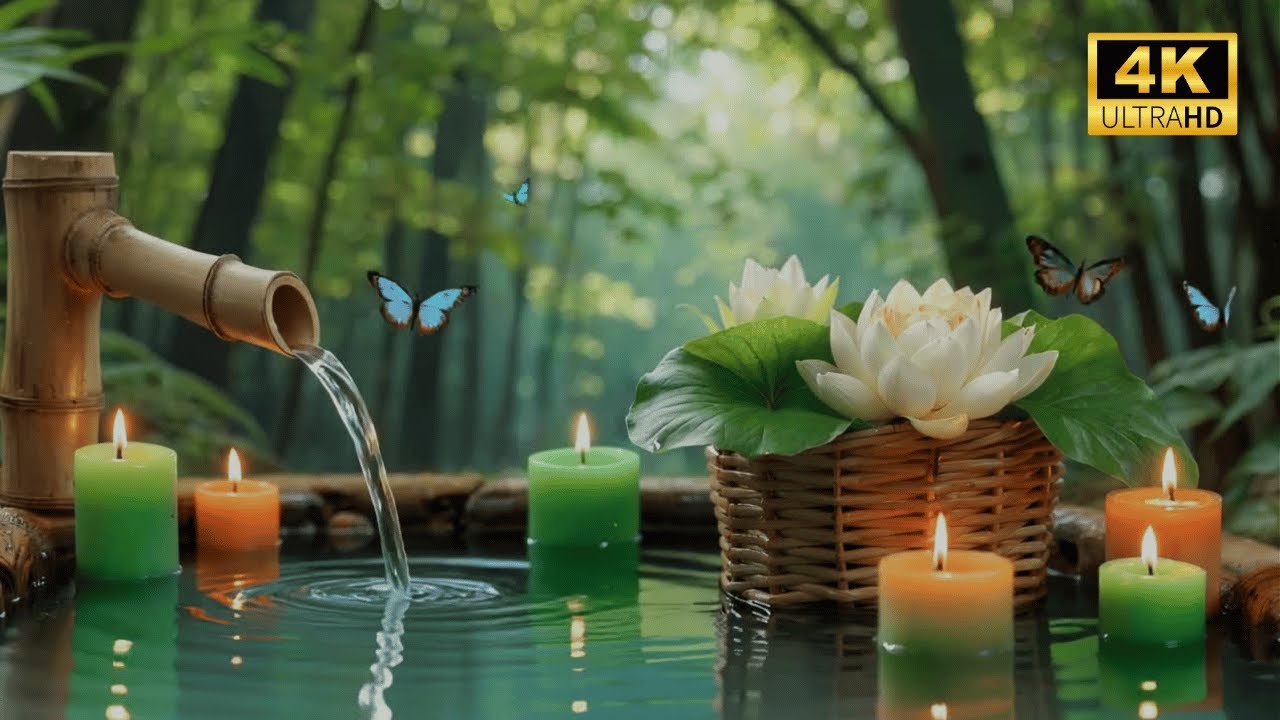 Tranquil Bamboo Fountain Soundscape with Relaxing Piano Music