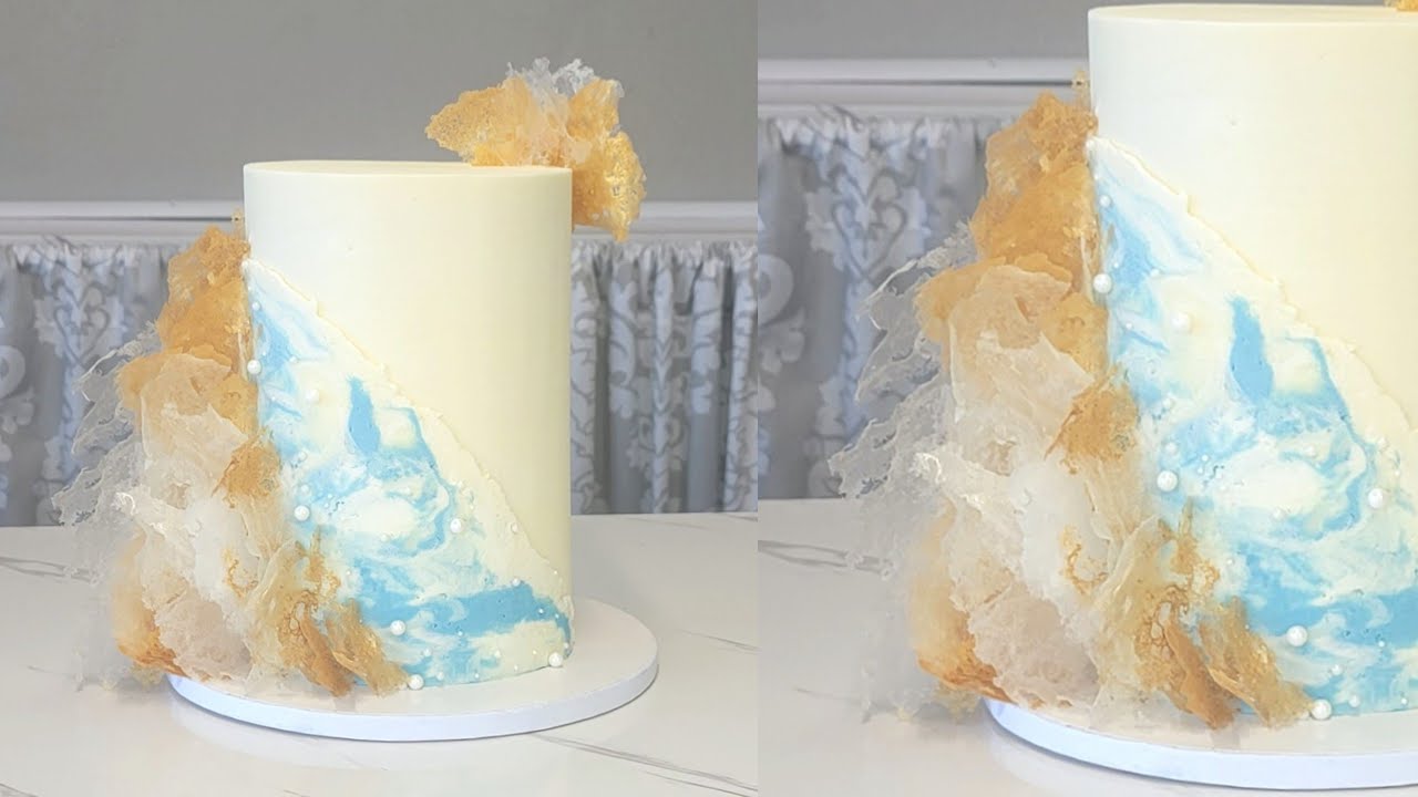 EDIBLE GOLD TUILLE | Marbled Buttercream Trasnfer | Cake Decorating Tutorial