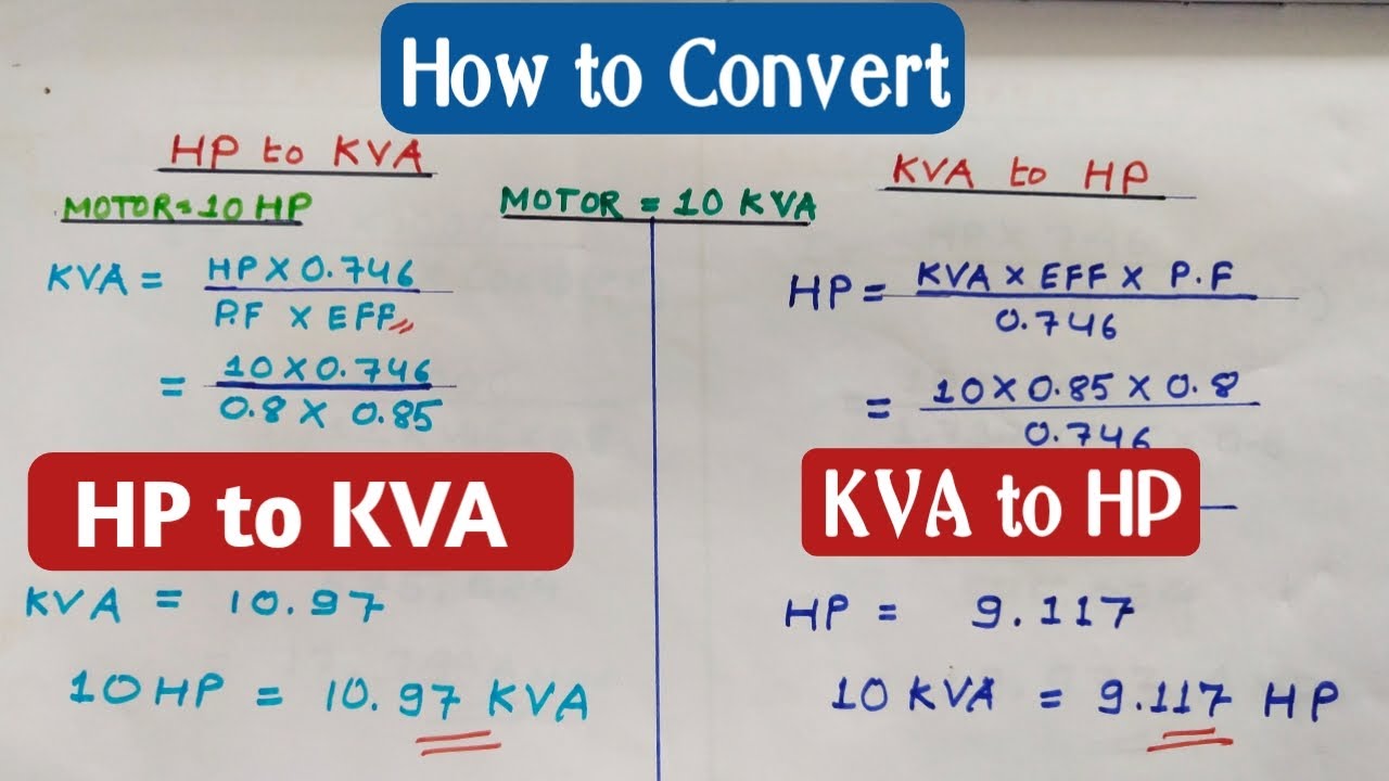 How to Convert KVA to HP and HP to KVA | KVA to HP Conversion | HP to KVA Conversion | Motor