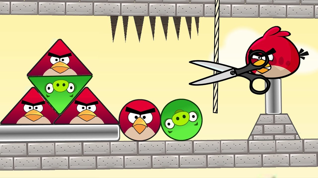 Angry Birds Piggies Out - TAKE ALL BIRDS FROM ROUND AND TRIANGLE PIGS! CUTTING ROPE!
