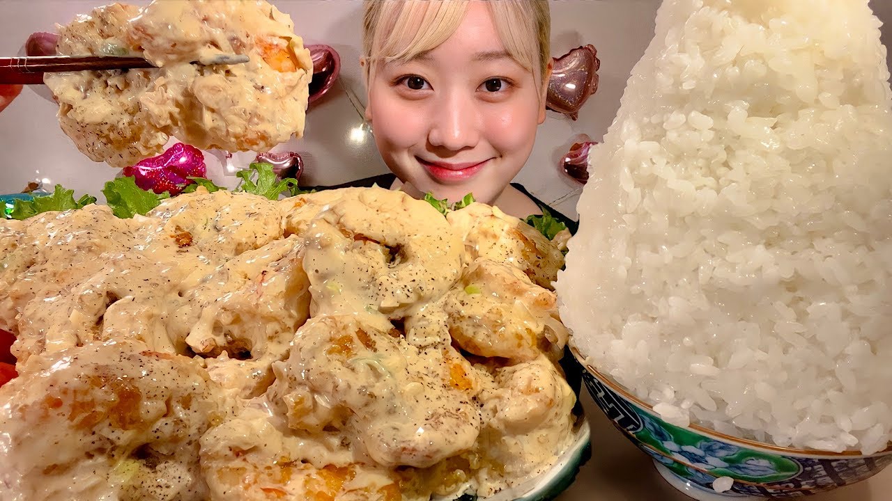 ASMR креветочный майонез【русские субтитры】【Mukbang/ Eating Sounds】