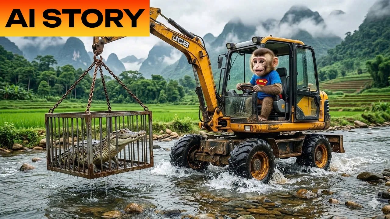 🚜🐊 UiUi’s Dangerous JCB Mission – Lifting a Crocodile Cage Ends in Chaos! 🐒🌊