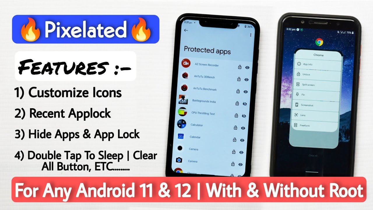 Pixelated Launcher For Android 11 & Android 12 Roms. Hide Apps & App Lock | Clear All Button, ETC.