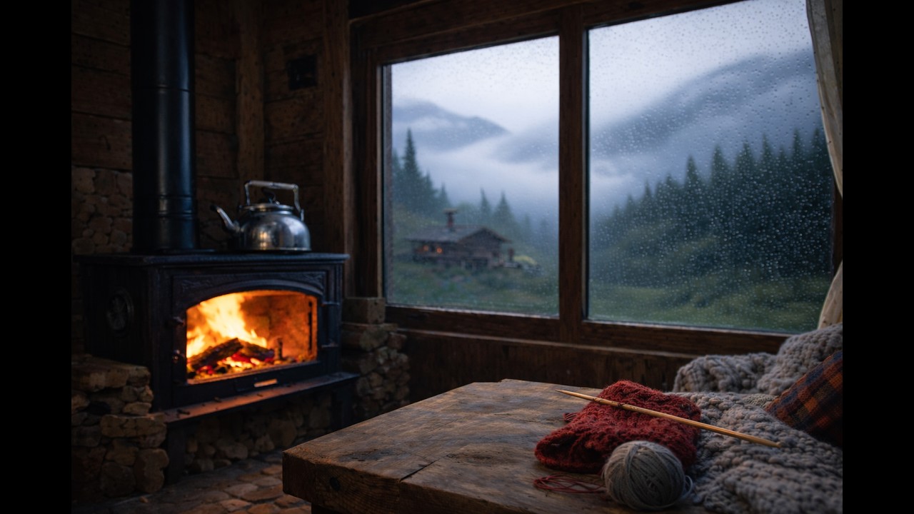 Thunderstorm Night | Rain & Fireplace Sounds for Deep Sleep — Cozy Mountain Cabin (No Music)