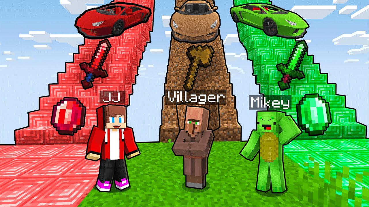 JJ vs Mikey vs Villager: RICH and POOR Stairs BATTLE in Minecraft - Maizen