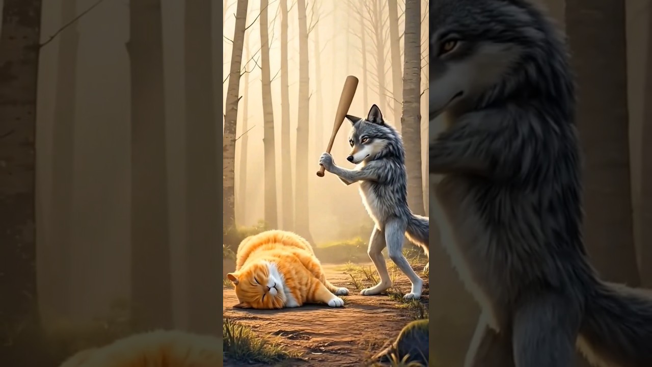 Epic showdown: Cat vs Wolf #funny #cat #shorts