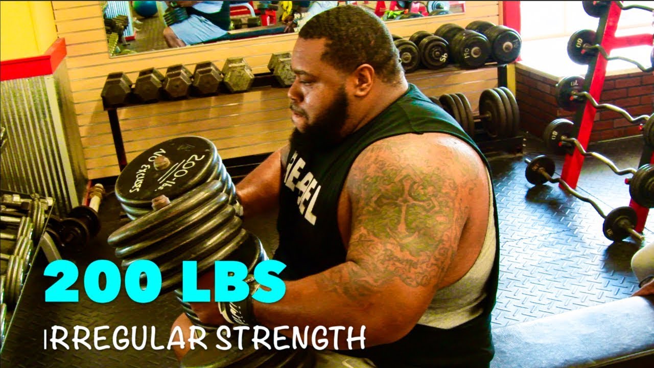 19 REPS!!! 200LB DUMBBELLS!