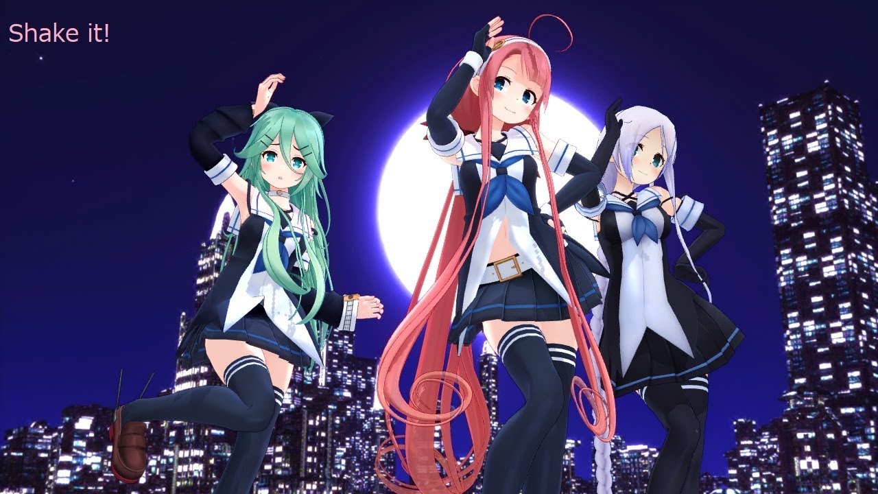 【艦これMMD】山風　江風　海風　時雨　村雨　Shake it!　720p35fps