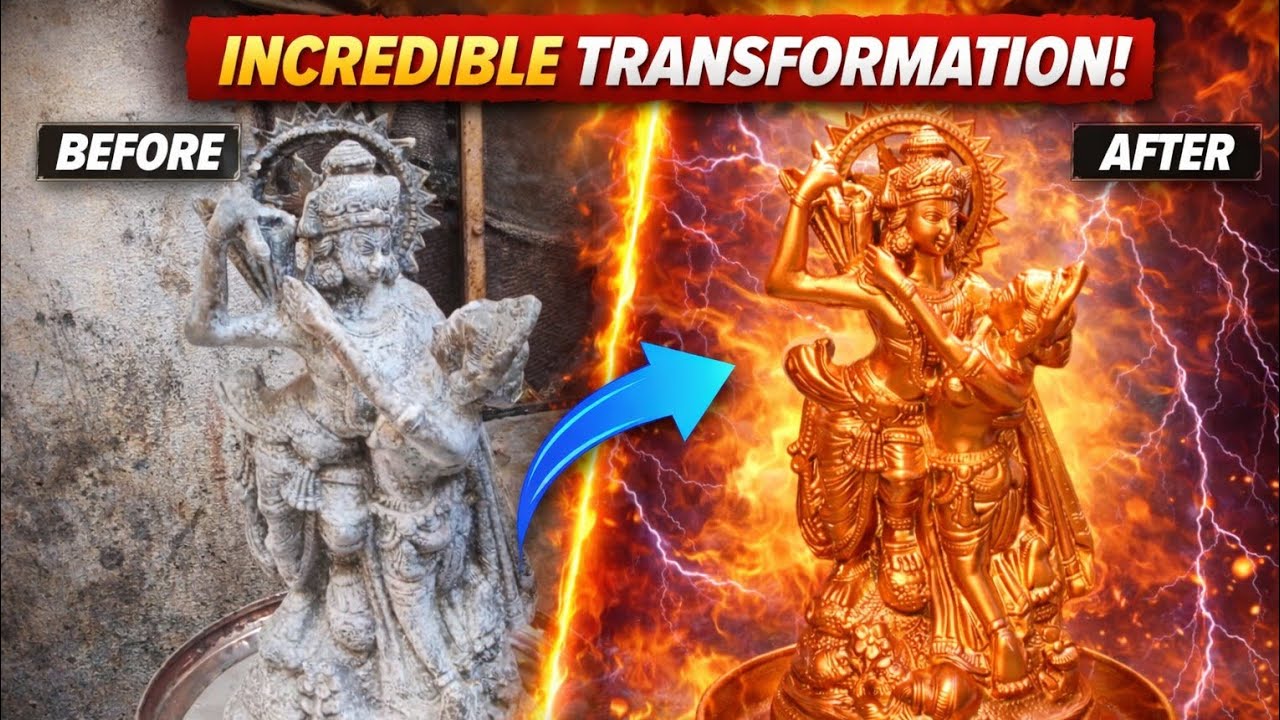Unbelievable Radha Krishna Idol Restoration From Damaged to Golden Shine | Satisfying Transformation