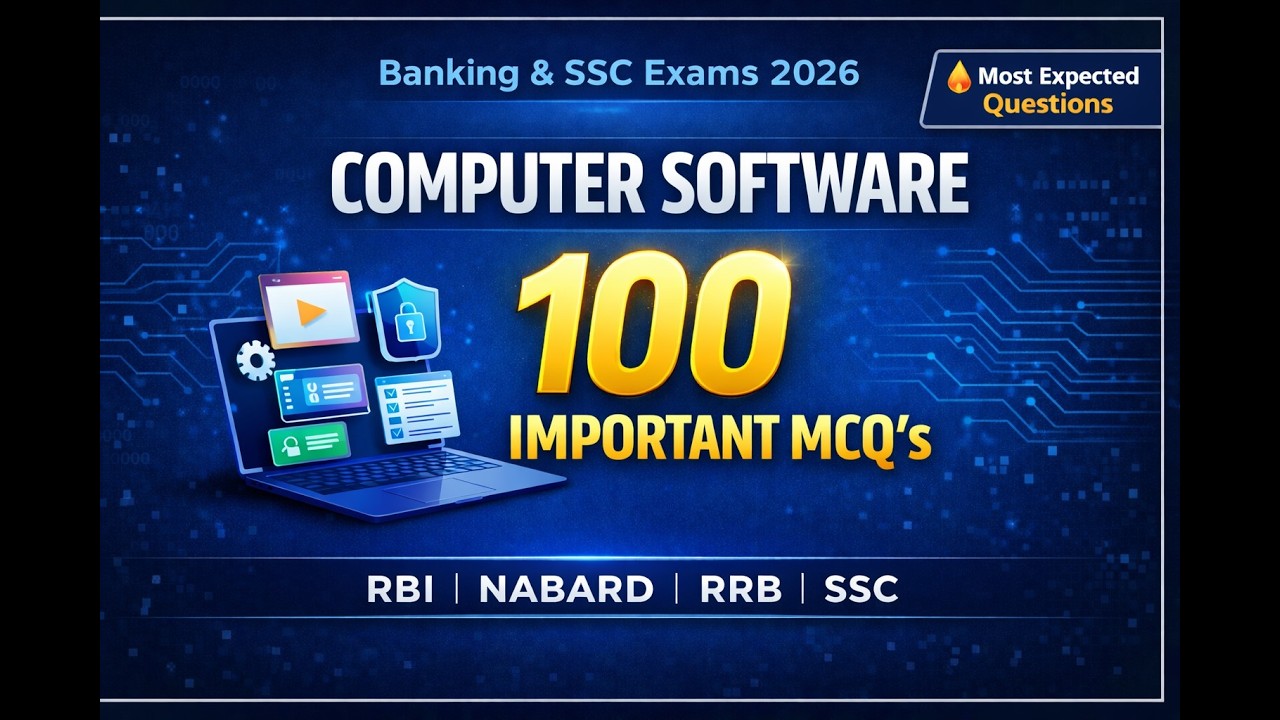 Top 100 Most Important  Computer Software MCQ's based on Previous year / RBI / NABARD / RRB / SSC .