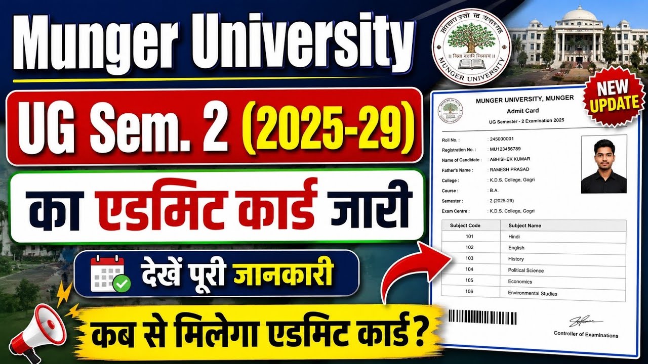 Munger University UG Semester 2 Session 2025-29 Admit Card Released | When will you get the admit...