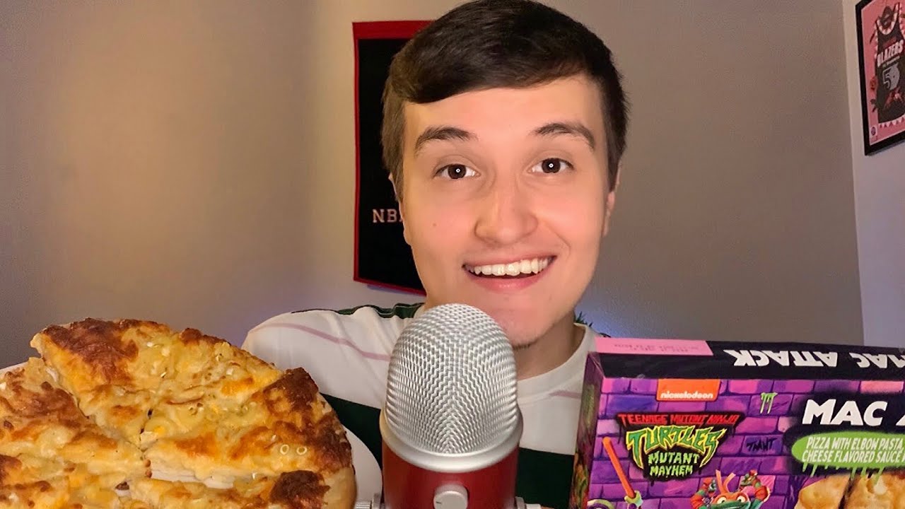 ASMR Mac & Cheese Pizza Mukbang (TMNT Pizza) Eating Sounds