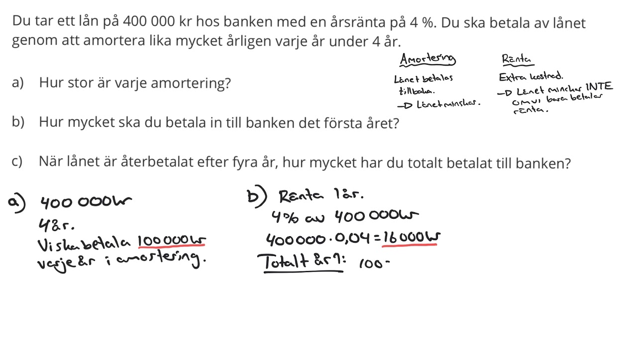 Matematik 1: LÅN, RÄNTA OCH AMORTERING