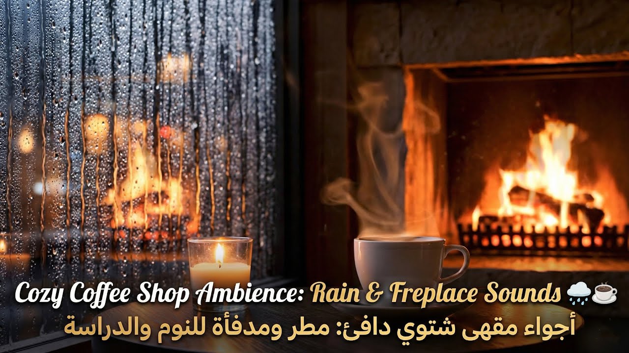 🌧️☕ | أجواء مقهى شتوي دافئ: مطر ومدفأة للنوم