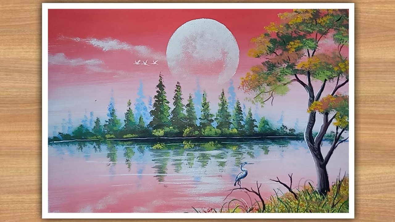 Easy Landscape painting with Poster Colour for beginners