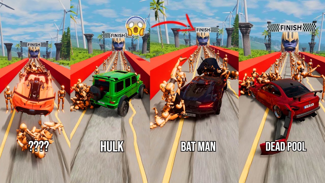 Super Hero's Cars vs 100 Peoples #10 😱 BeamNG.Drive | The Real Granny