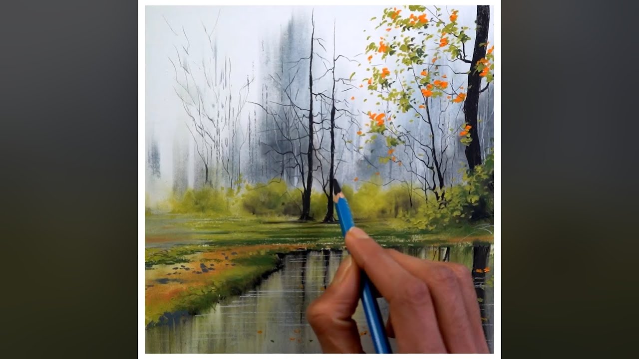 Draw a Beautiful forest morning landscape using oil pastels ( full tutorial with colour names )