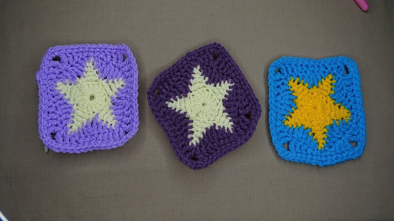 Kwadrat na szydełku z gwiazdą. Kwadrat babuni. Szybki wzór. Crochet square #340
