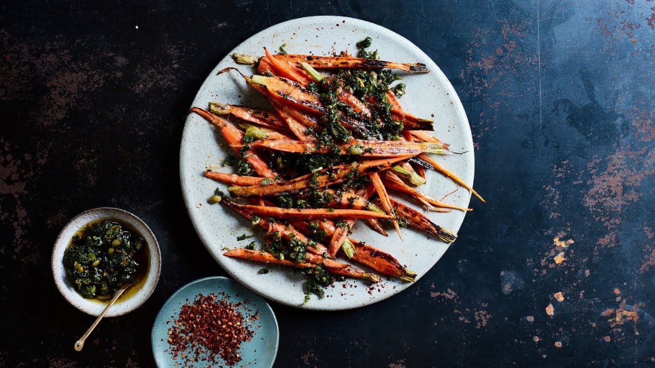Miso Glazed Carrots with Carrot Top Pesto by Athena Calderone