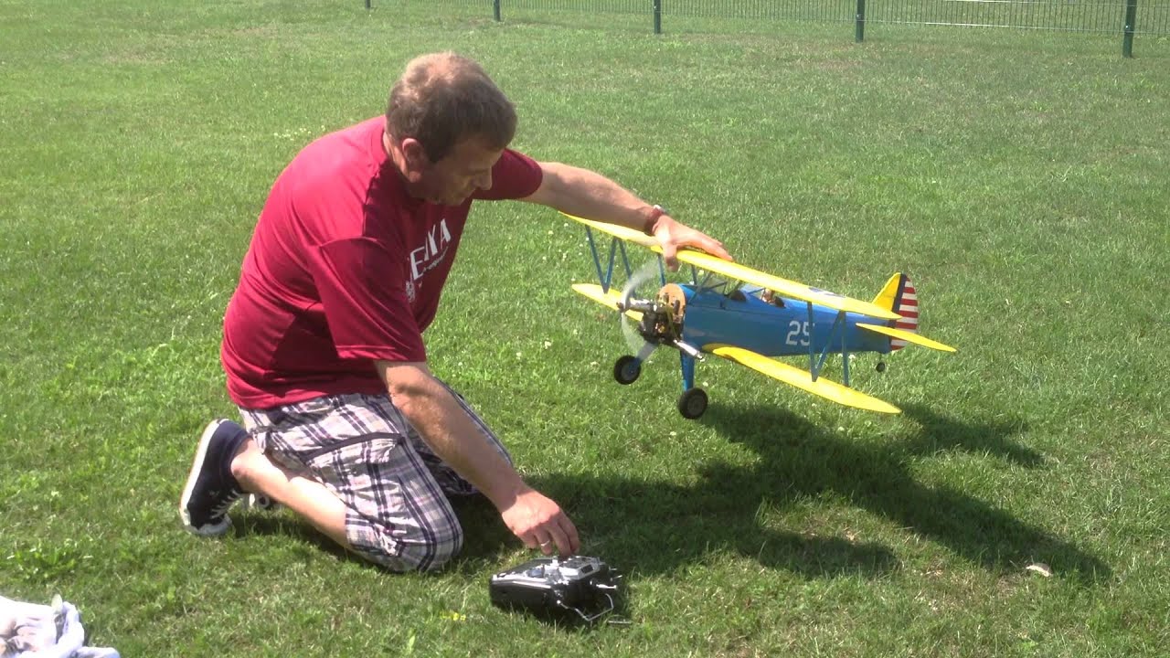 PT-17 Stearman EFLITE with ENYA 36-4CD Diesel Maiden Part 1 warm-up