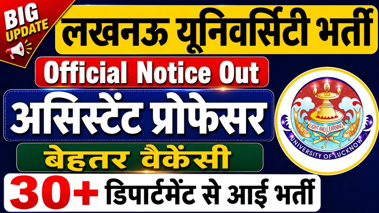 Lucknow University Assistant Professor Vacancy 2026 | Apply in 30+ Departments |All Indian Can Apply