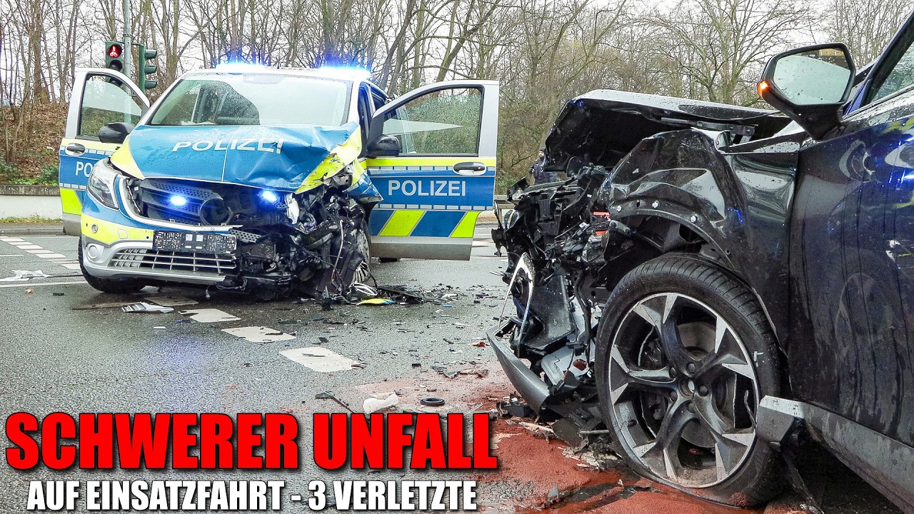[SCHWERER UNFALL AUF EINSATZFAHRT!] - Streifenwagen & PKW kollidierten | 3 Verletzte | D&uuml;sseldorf -