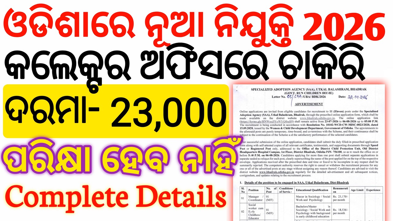 ଓଡିଶା କଲେକ୍ଟର ଅଫିସରେ ନିଯୁକ୍ତି | Odisha Collector Office Recruitment 2026 ODIA ! Odisha Govt Jobs