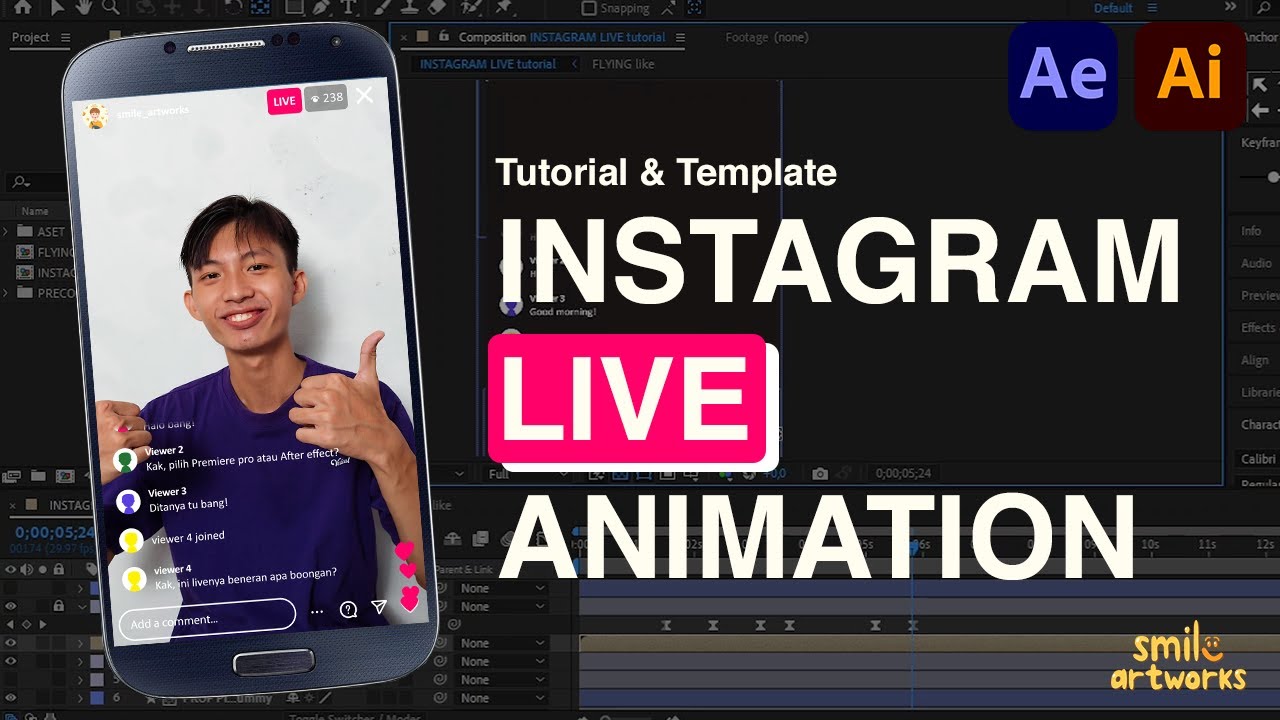 Instagram Live Animation - After Effects Tutorial + Free template