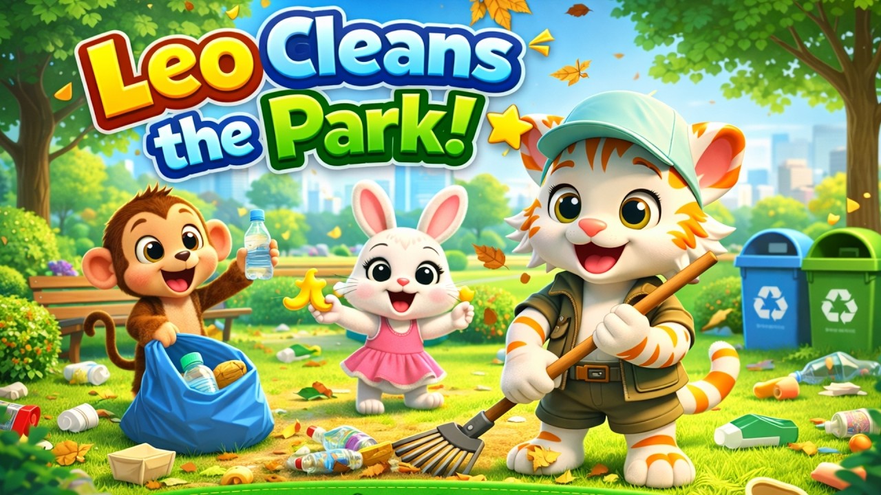 Leo Cleans the Park | Kids Learn Cleanliness & Good Habits 🌳♻️ | p4poems