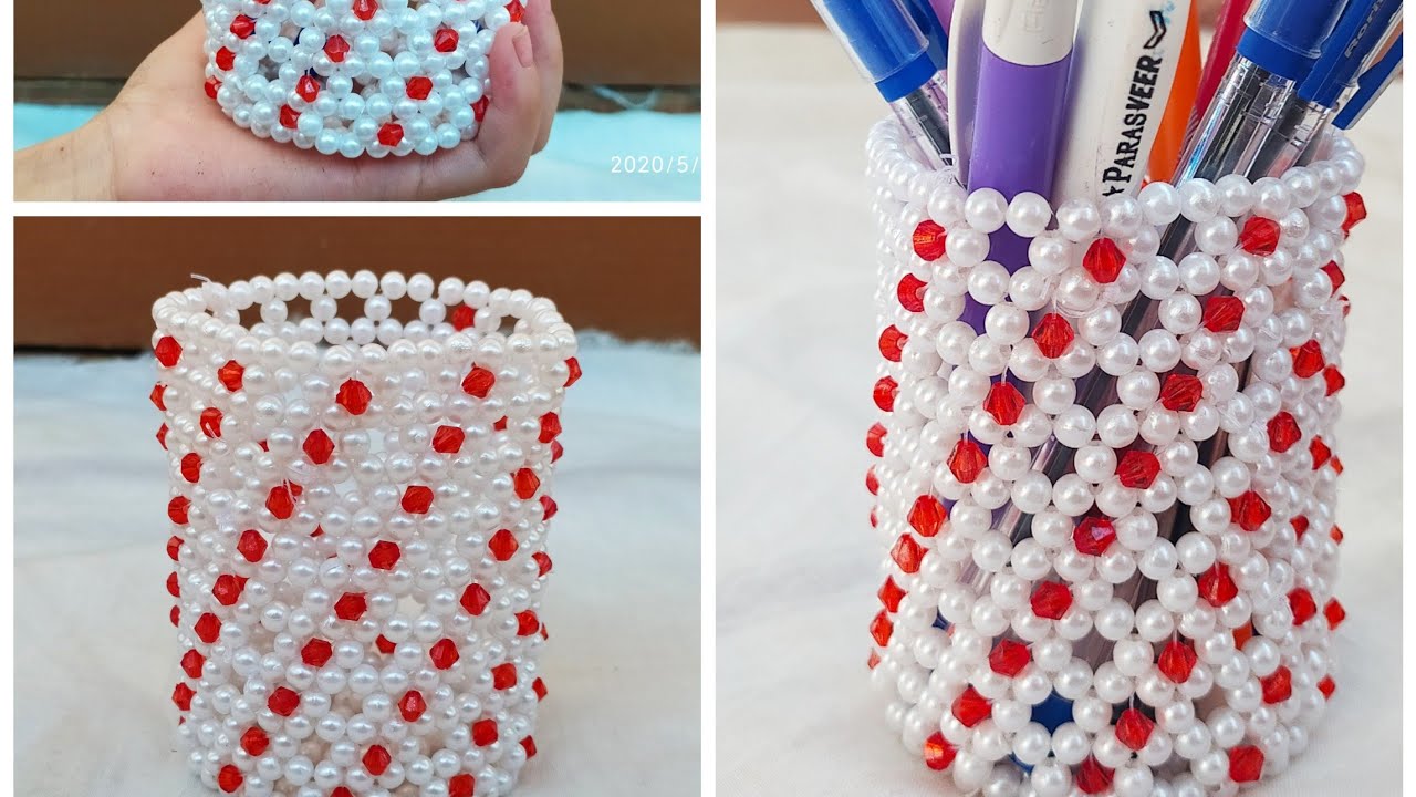 How to Make Pen Vase with Beads | Easy Beaded Pen Stand Making | Beads Pen Holder | Beads Craft