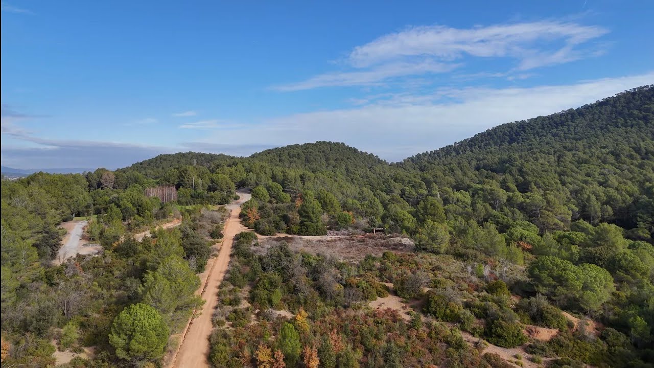Hiking trails in forests of Barcelona Spain. Drone footage 4k