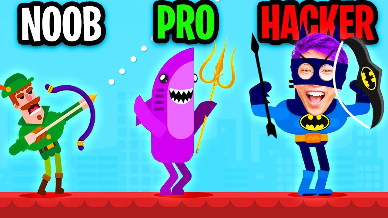 NOOB vs PRO vs HACKER In BOWMASTERS! (BATMAN & MINECRAFT SKINS! *UNLOCKED BEST CHARACTERS!*)