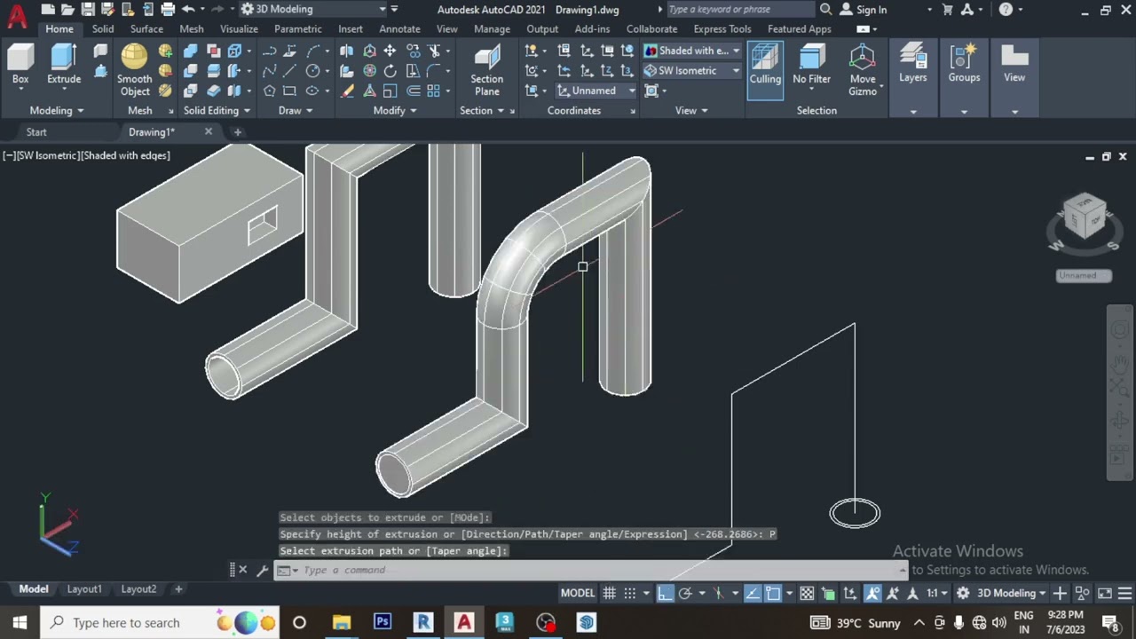 How to draw pipe duct elbow in AutoCAD 3d extrude path 