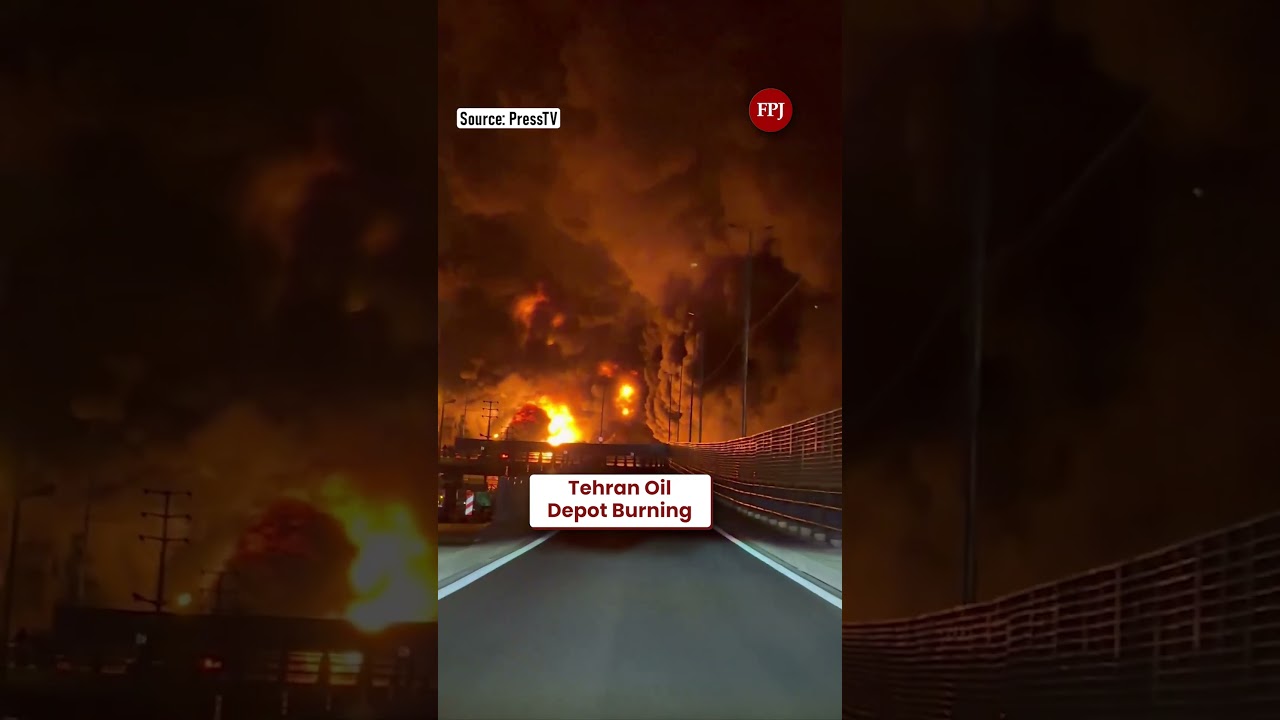 Footage Shows Burning Oil Depot in Tehran After US-Israel Bombing